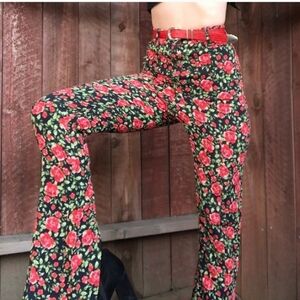 C/Meo Collective Black Rose Back Split Leg Straight Grungecore Girly Punk Pants